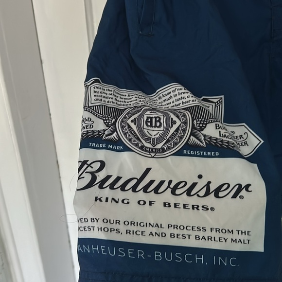 Budweiser bathing suit in navy blue with red waistband. 2 pockets. Drawstring. - Picture 3 of 5